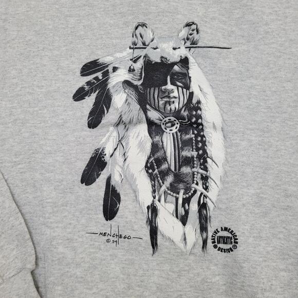 Vintage 1994 Native-American Sweatshirt M/L 21x24 Warrior - Picture 12 of 13